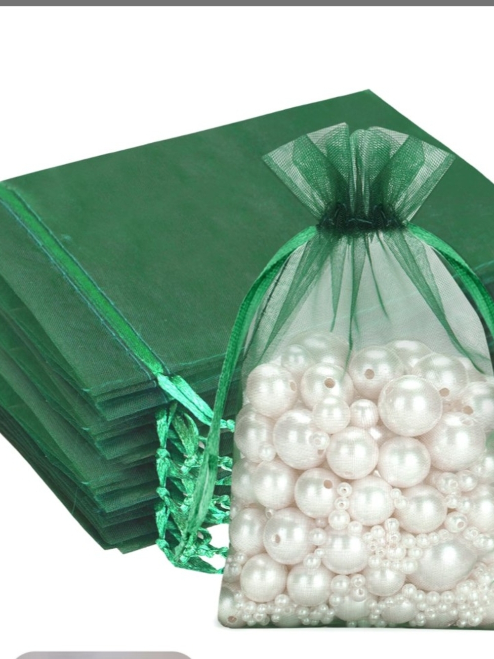 Green Organza Drawstring Favor Bags -25pk- Elegant Party Gift Pouches